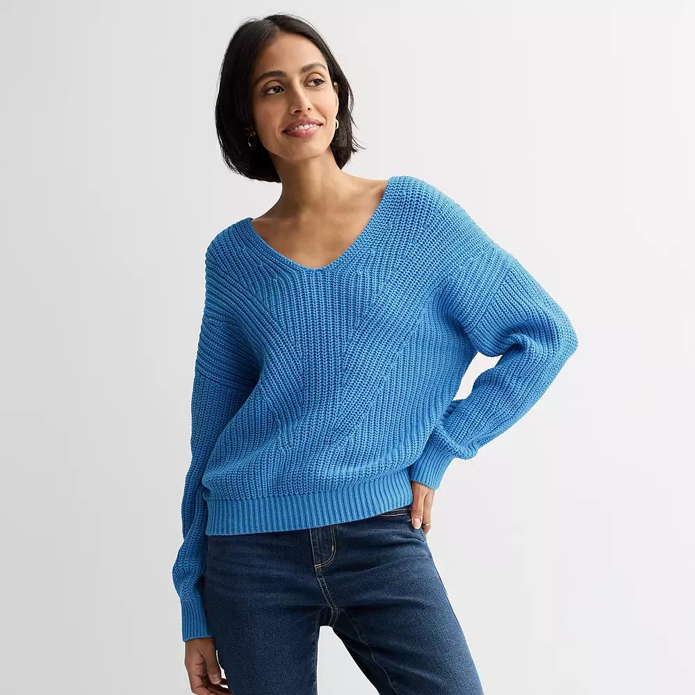 Women's Sonoma Goods For Life® Mixed Stitch V-Neck Sweater, Size: Medium, Purple Product Image