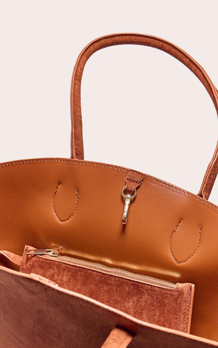 Tan Faux Suede Bucket Tote Bag Product Image