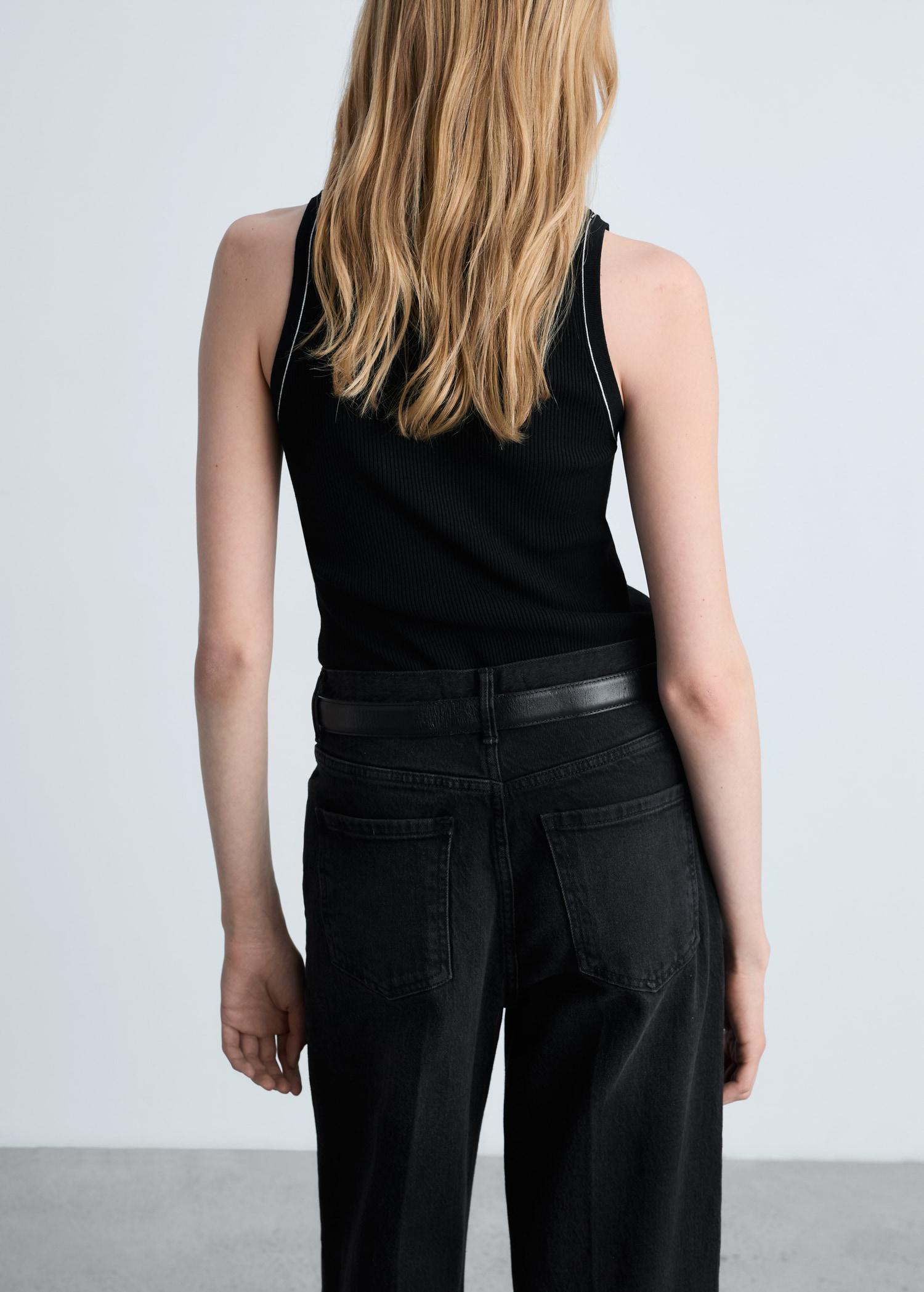Ribbed top with contrasting trim - Women | MANGO USA Product Image