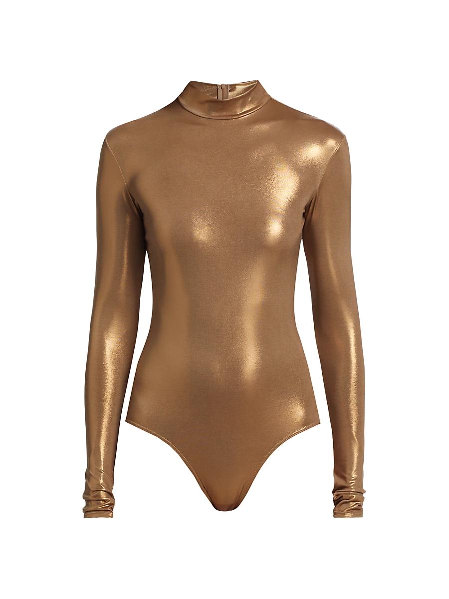 Womens Metallic Coated Jersey Bodysuit Product Image
