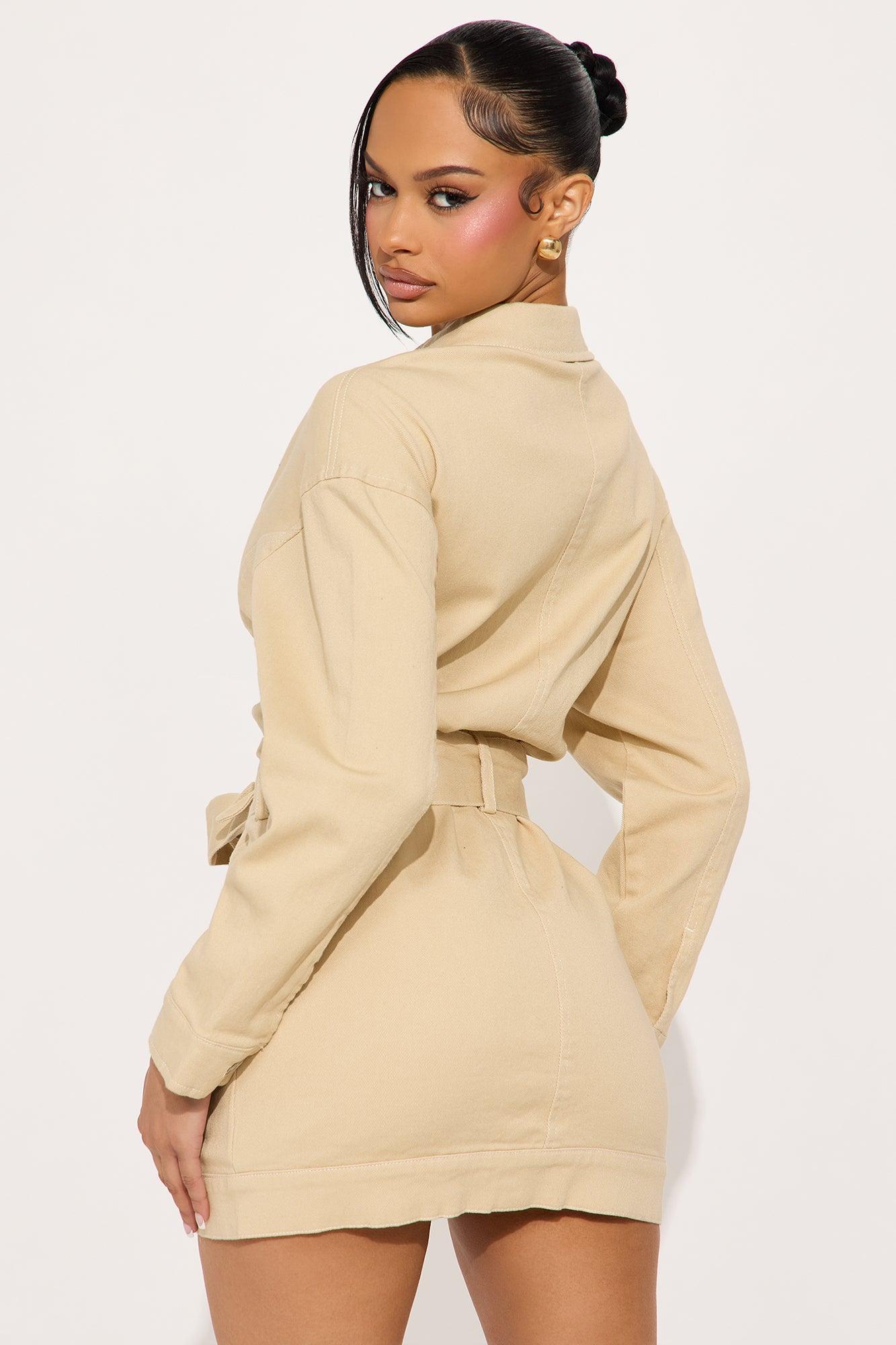 Stephanie Denim Mini Dress - Khaki Product Image