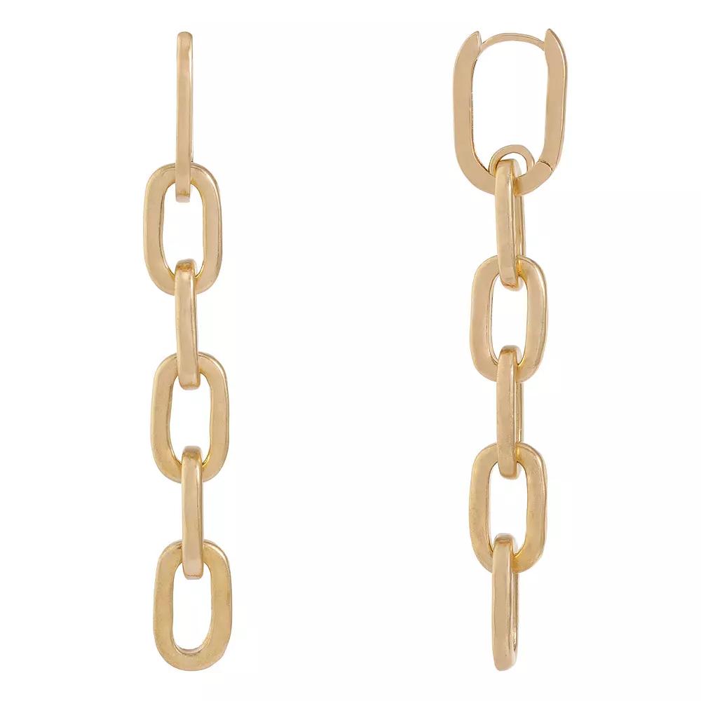 Bella Uno Worn Gold Huggie Hoop Oval Link Dangle Earrings, Women's, Gold Tone Product Image