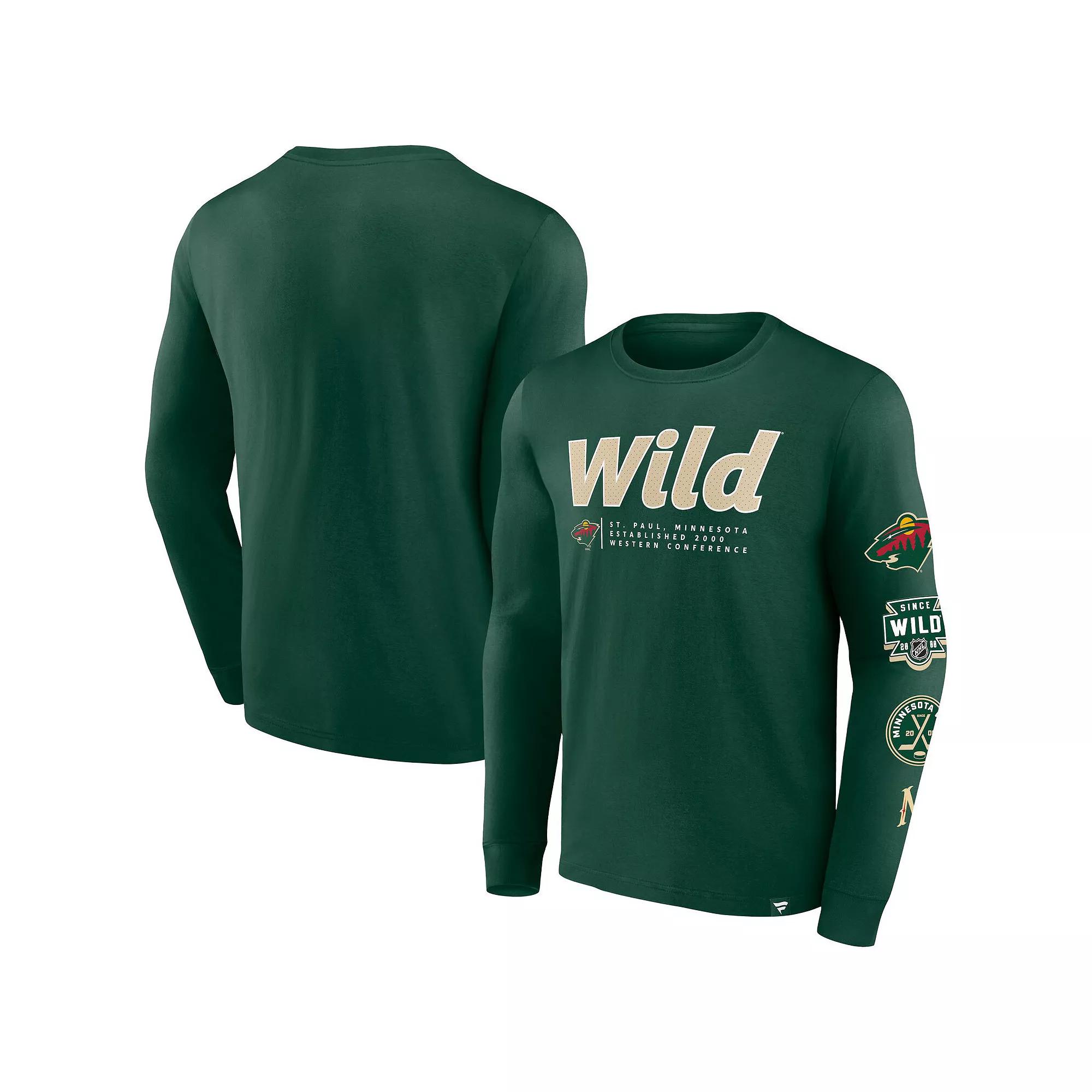 Men's Fanatics Branded Green Minnesota Wild Strike the Goal Long Sleeve T-Shirt,  Product Image