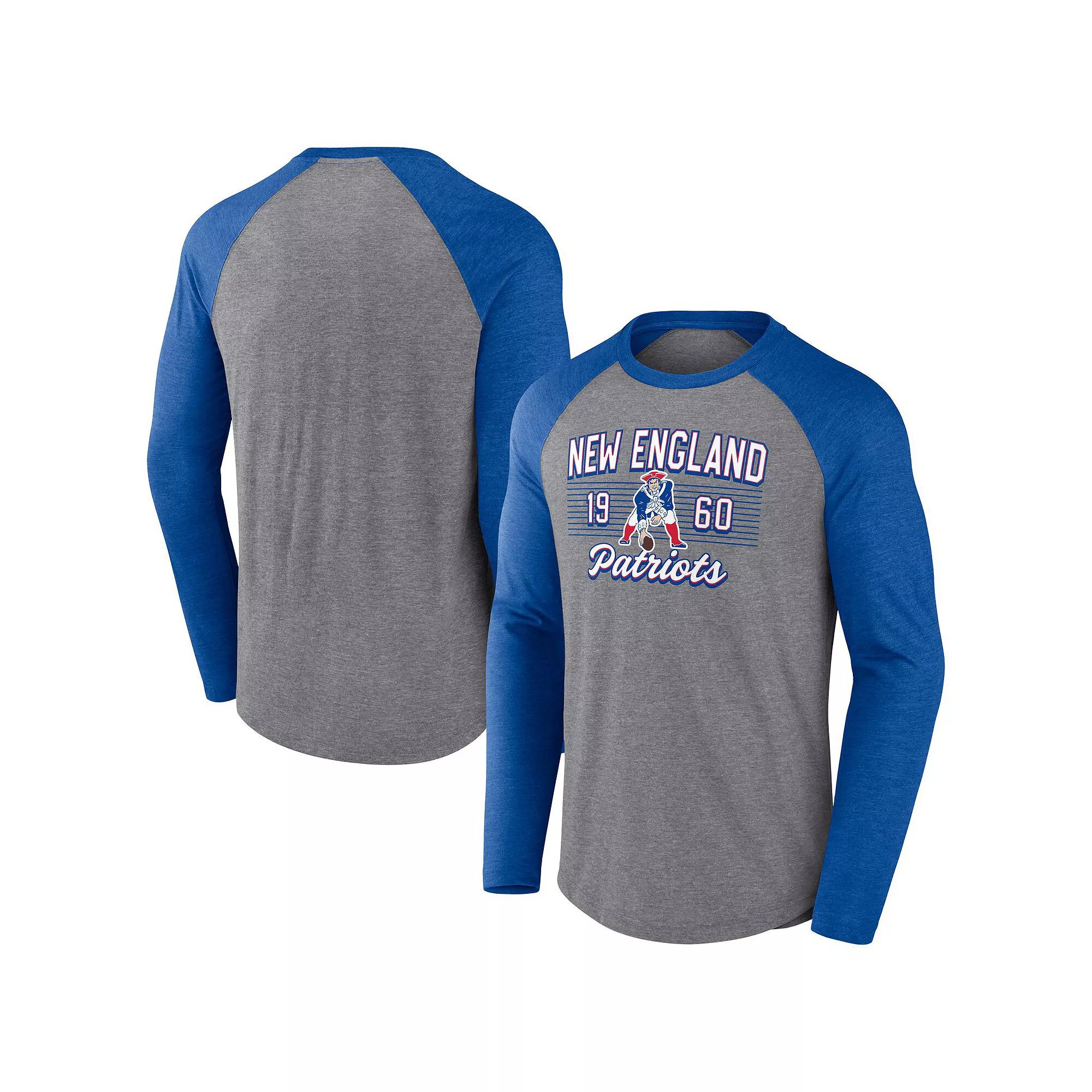 Men's Fanatics  Heather Gray New England Patriots Weekend Casual Raglan Long Sleeve T-Shirt, Size: Medium, Grey Product Image
