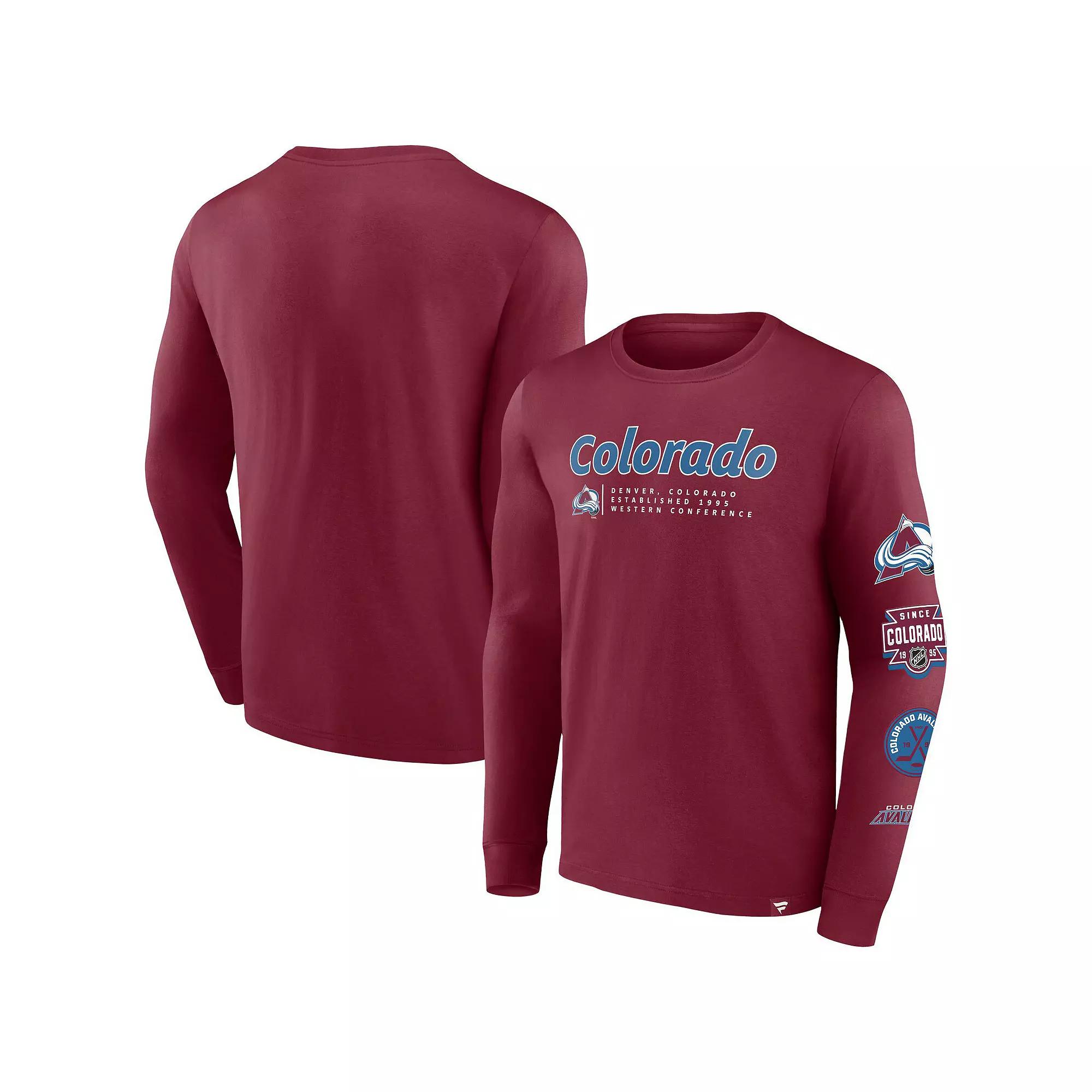 Men's Fanatics Branded Burgundy Colorado Avalanche Strike the Goal Long Sleeve T-Shirt, Size: Small, Med Re Product Image