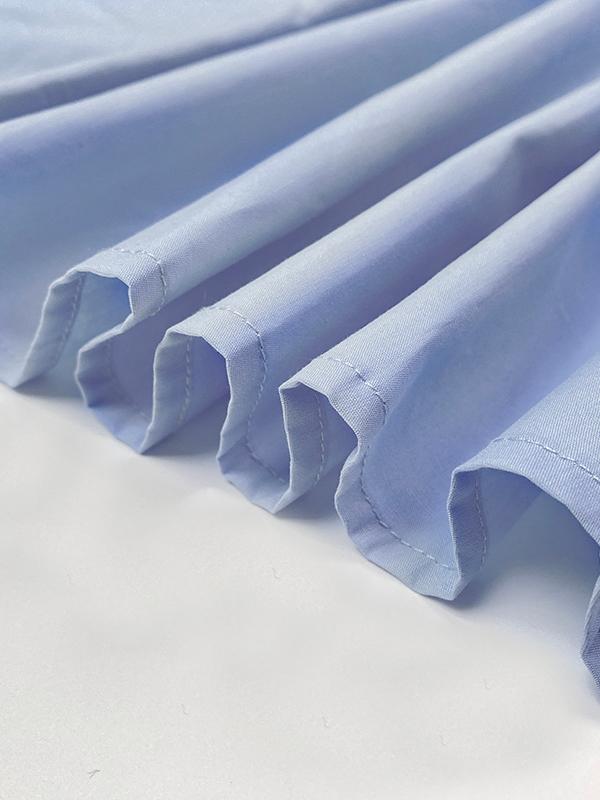 Loose Puff Sleeves Pleated Solid Color Split-Joint Lapel Maxi Dresses Shirt Dress Product Image