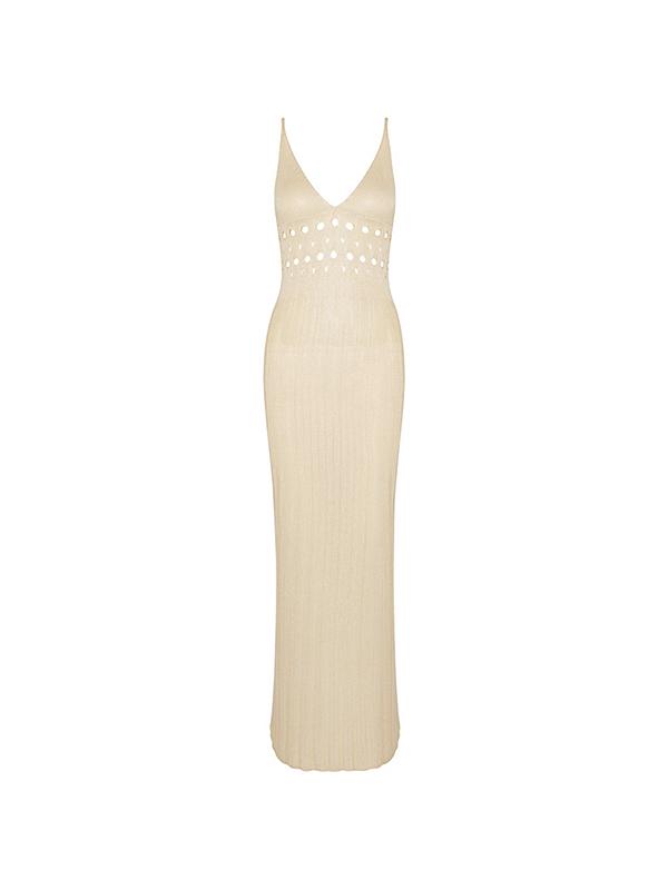 Cutout V Neck Knit Maxi Dress Product Image