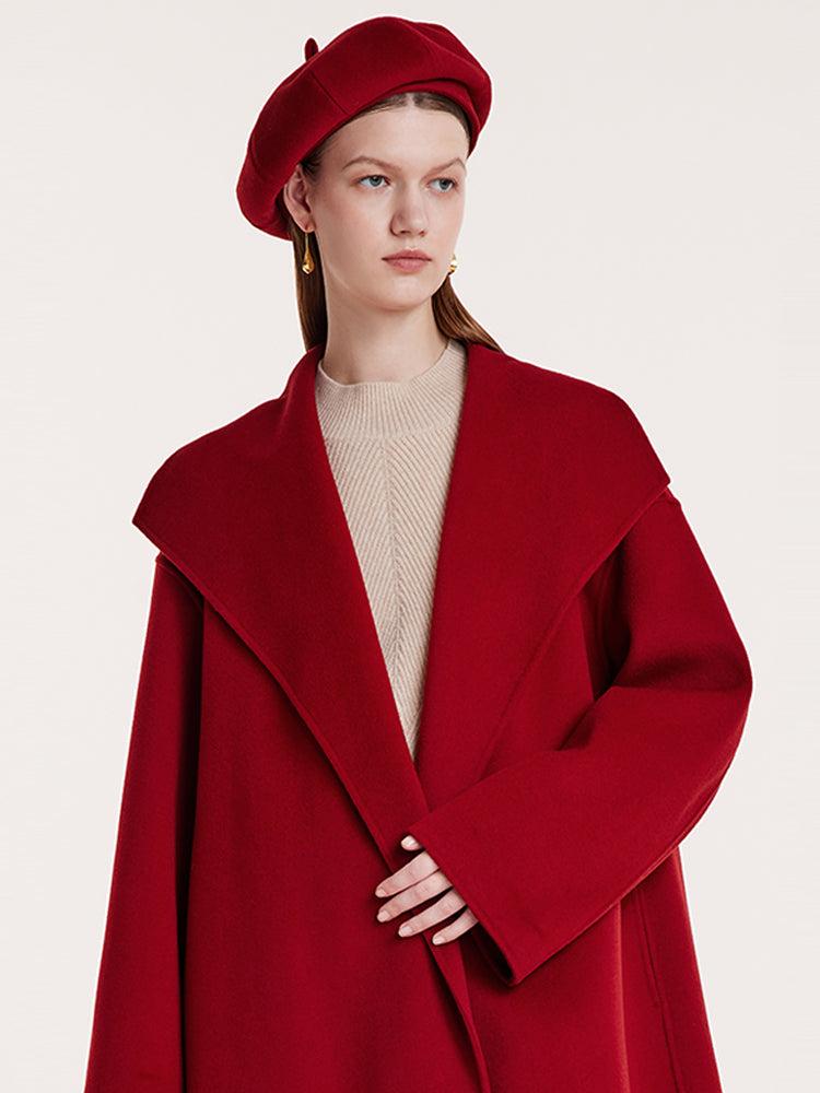 Red Mulberry Silk Wool Lapel Coat Product Image