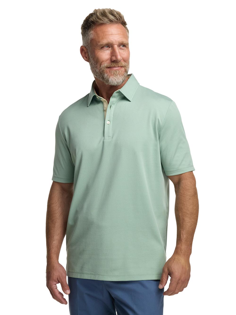 Cotton Blend Three Button Polo - Green Product Image