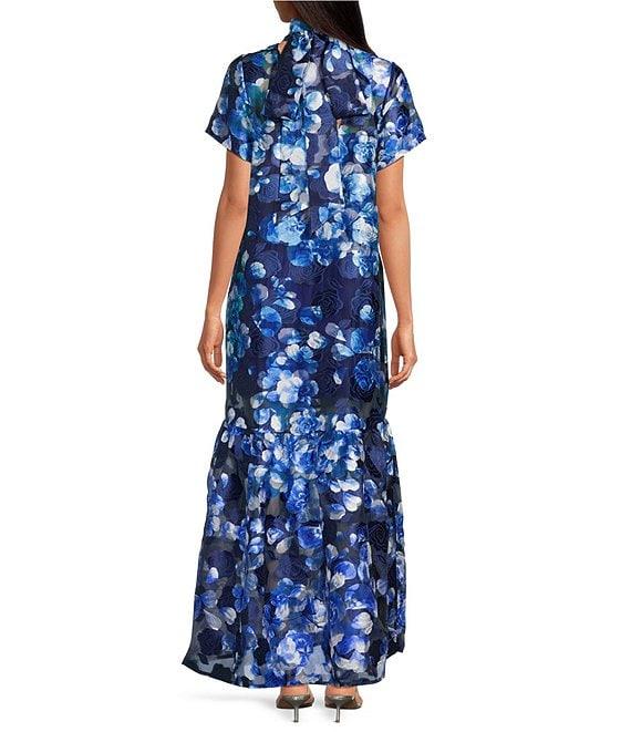 Sugarlips Abay Floral Dime Organza Mock Neck Bow Back Short Sleeve Maxi Dress Product Image