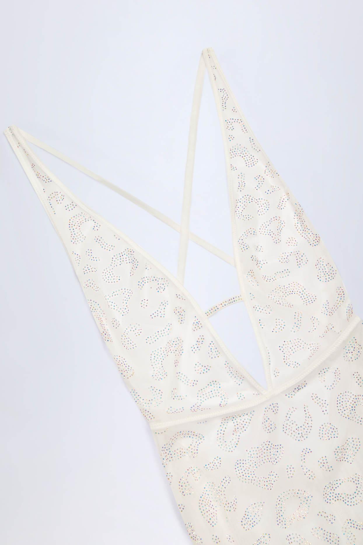 Embellished Backless Maxi Dress in White Product Image