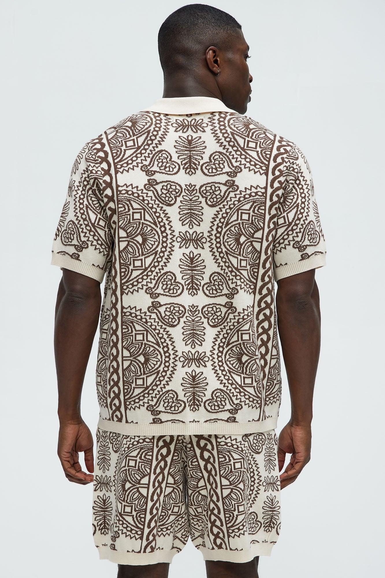 Ornate Jacquard Knitted Shirt - Brown/combo Product Image