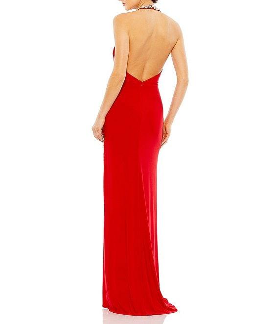 Mac Duggal Beaded Trim Halter Neck Gown Product Image