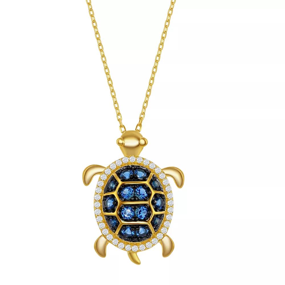 14k Gold Over Silver Blue & White Cubic Zirconia Turtle Necklace, Women's, Size: 16-18" ADJ, Sterling Product Image