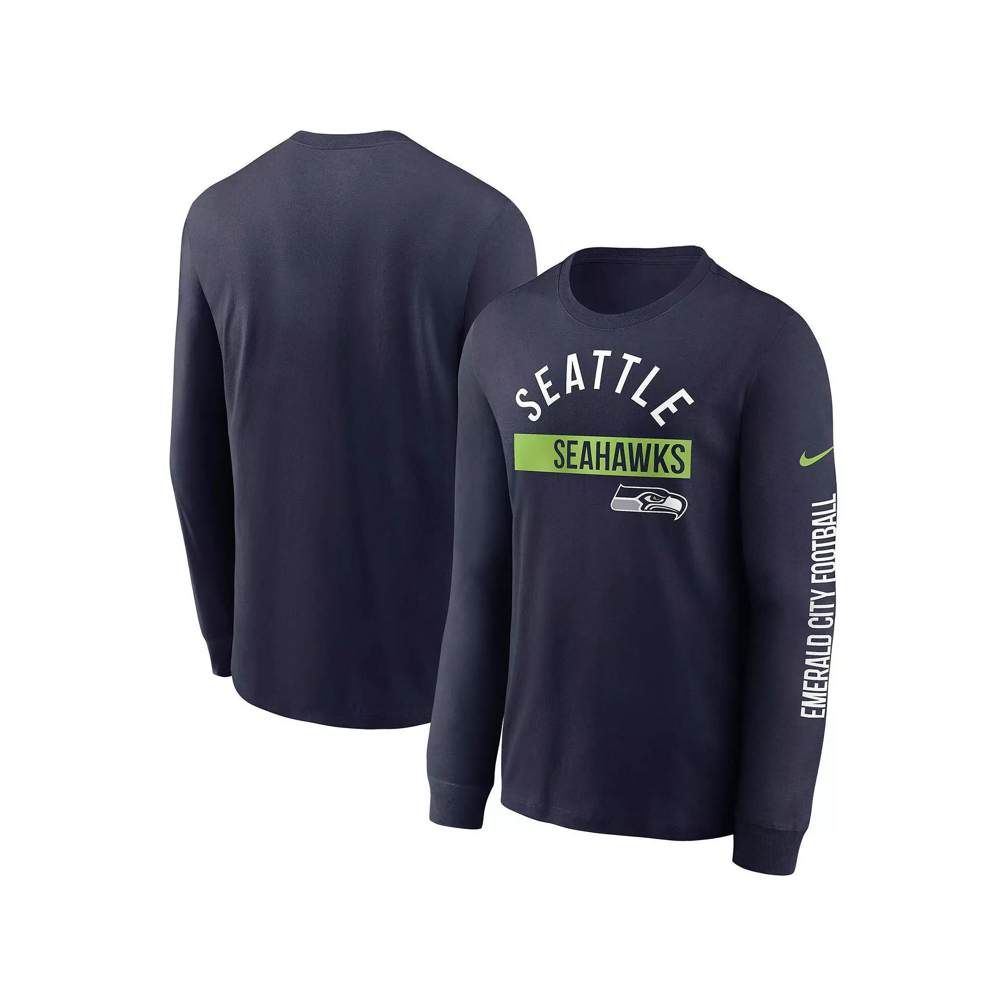 Mens Nike College Seattle Seahawks Fan Gear Color Bar Long Sleeve T-Shirt Blue Product Image
