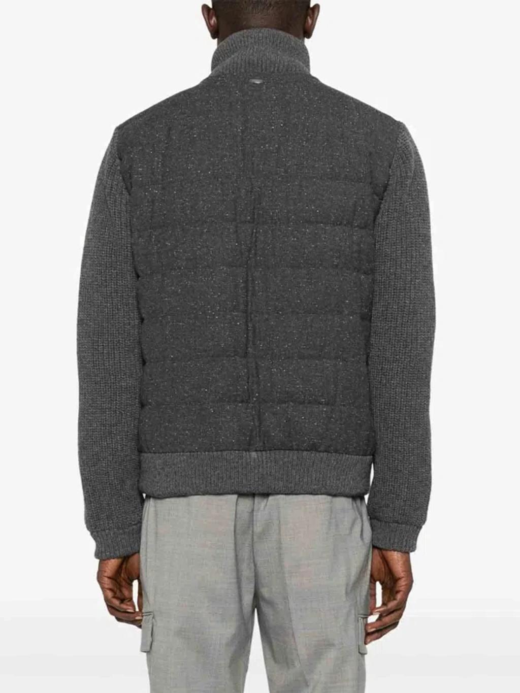HERNO Padded Bomber Jacket With Knitted Sleeves In Gray Product Image