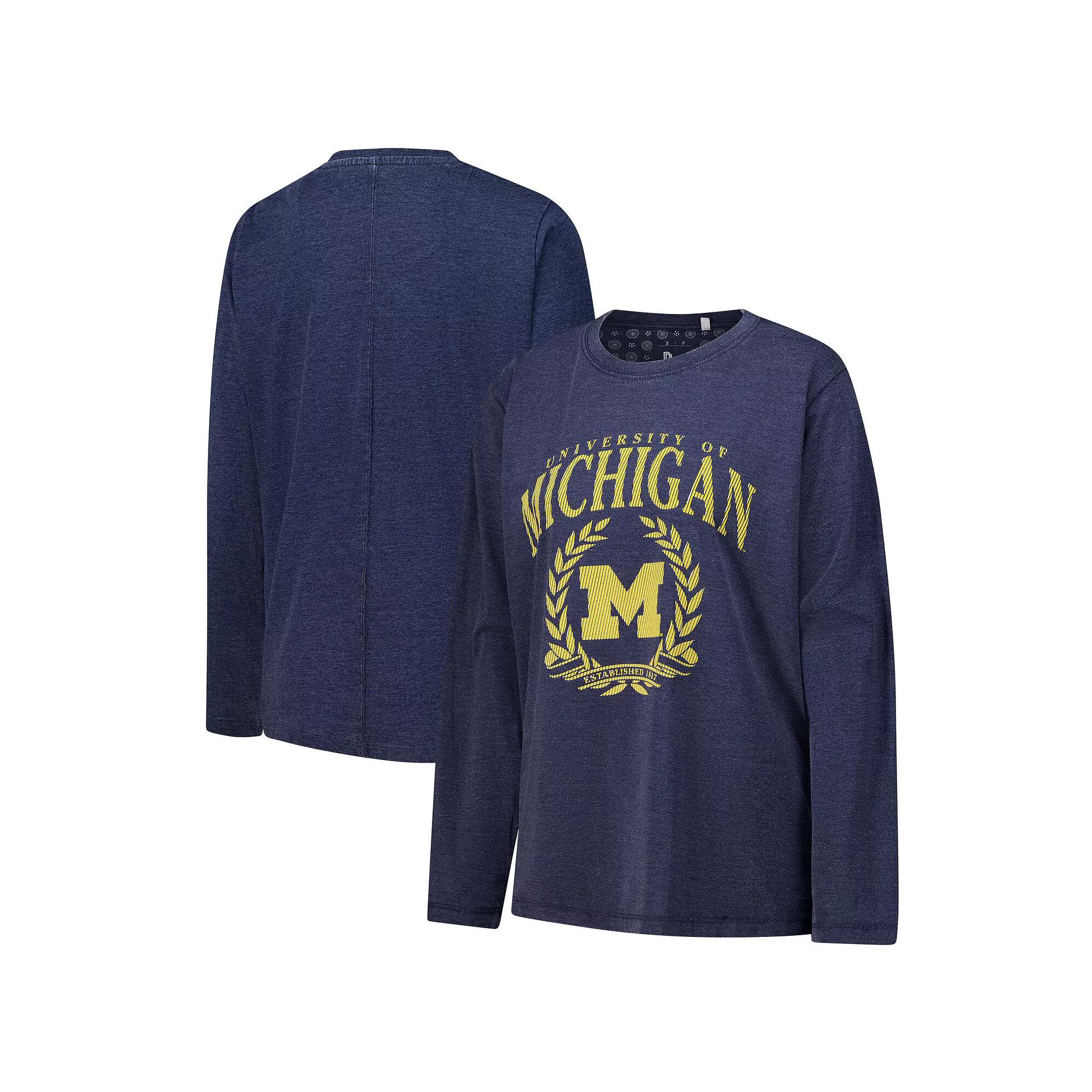 Womens Pressbox Michigan Wolverines Chandler Olive Leaf Arch Long Sleeve T-Shirt Blue Product Image