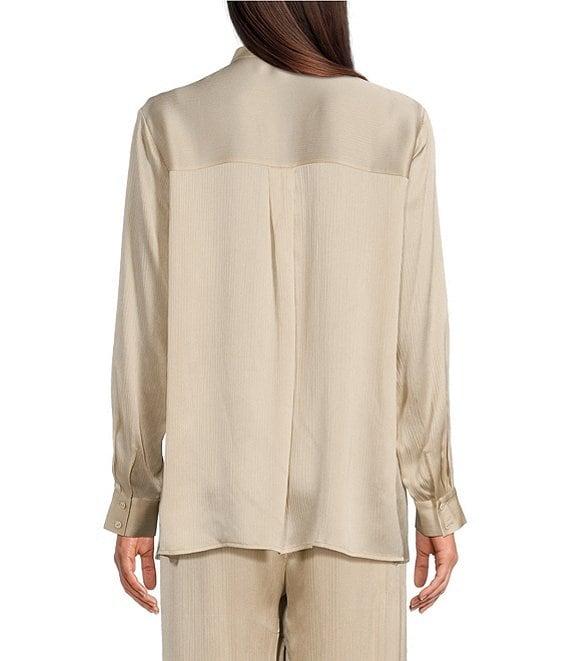Eileen Fisher Silk Satin Mandarin Collar Long Sleeve Button Front Shirt Product Image