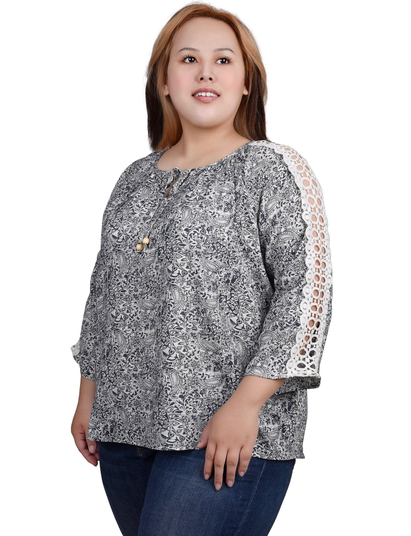 3/4 Length Sleeve Crochet Detail Blouse - Plus Product Image