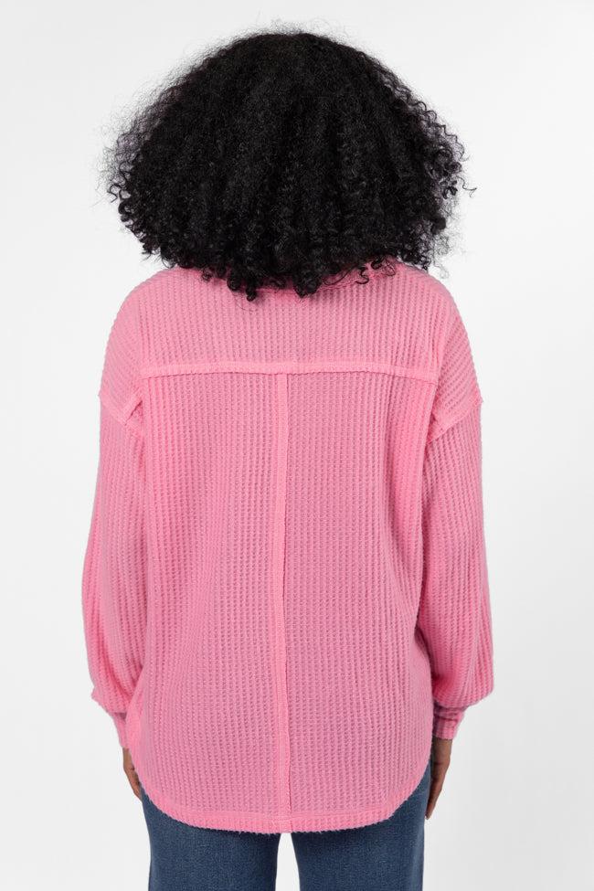 Idle Hands Pink Waffle Knit V-Neck Oversized Knit Top FINAL SALE Product Image