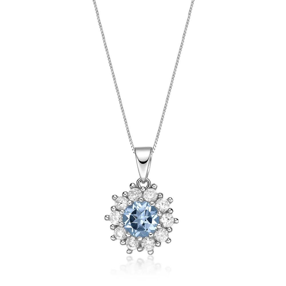Gemminded Sterling Silver ISQA Blue Topaz & Lab-Created White Sapphire Pendant Necklace, Women's, Size: 18" Product Image