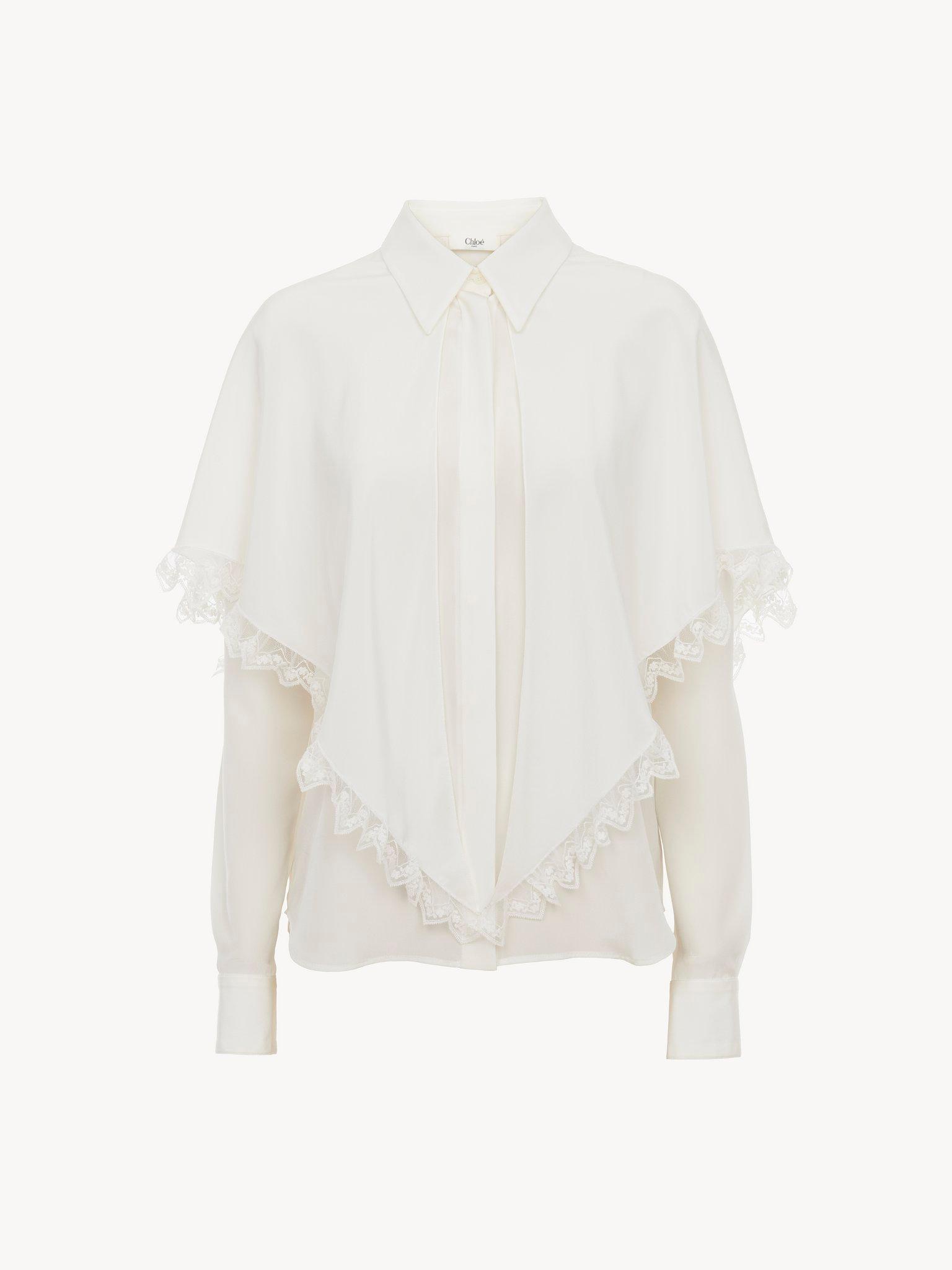 Knotted heritage cape blouse in silk Product Image
