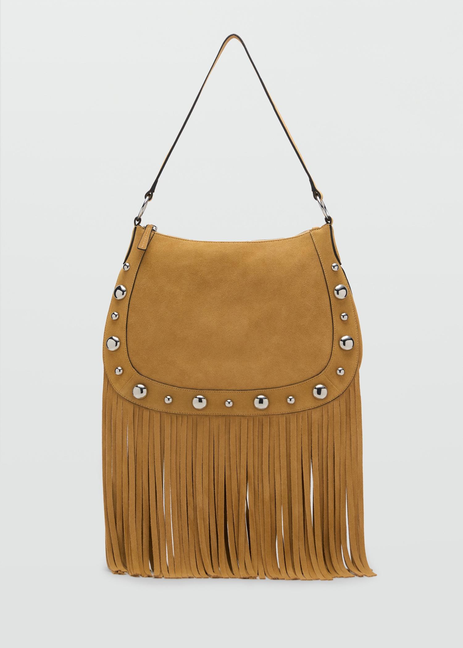 Suede bag with fringes and stud details - Women | MANGO USA Product Image