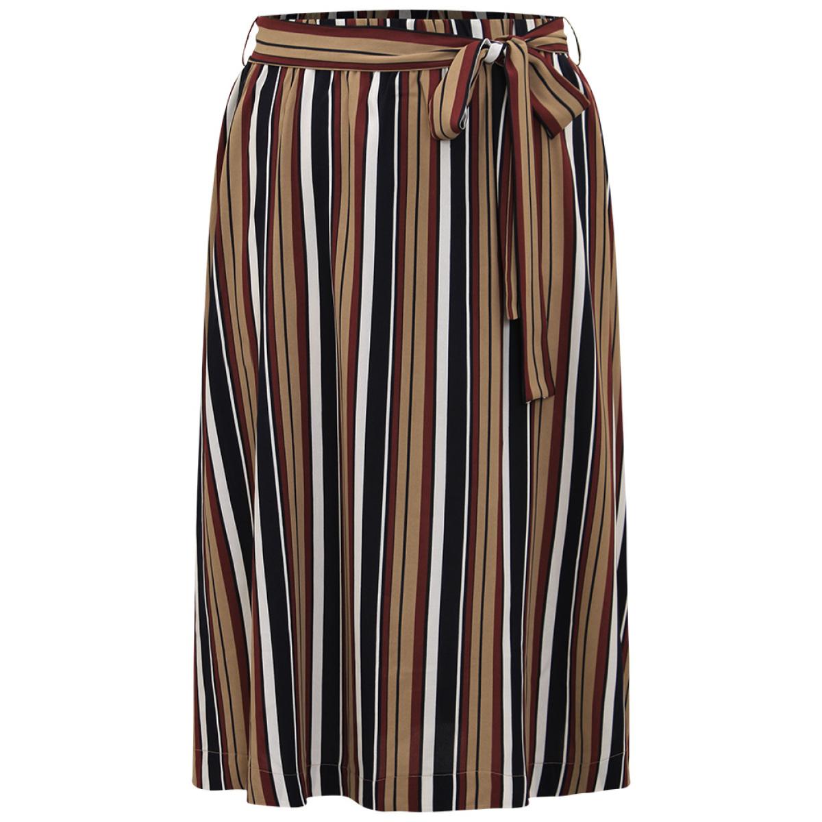 Plus Size Striped Ties Elastic Waist A-line Skirt Women DarkBlue Office A-line Loose No stretch Belt Office Skirts BloomChic 30/6X Product Image