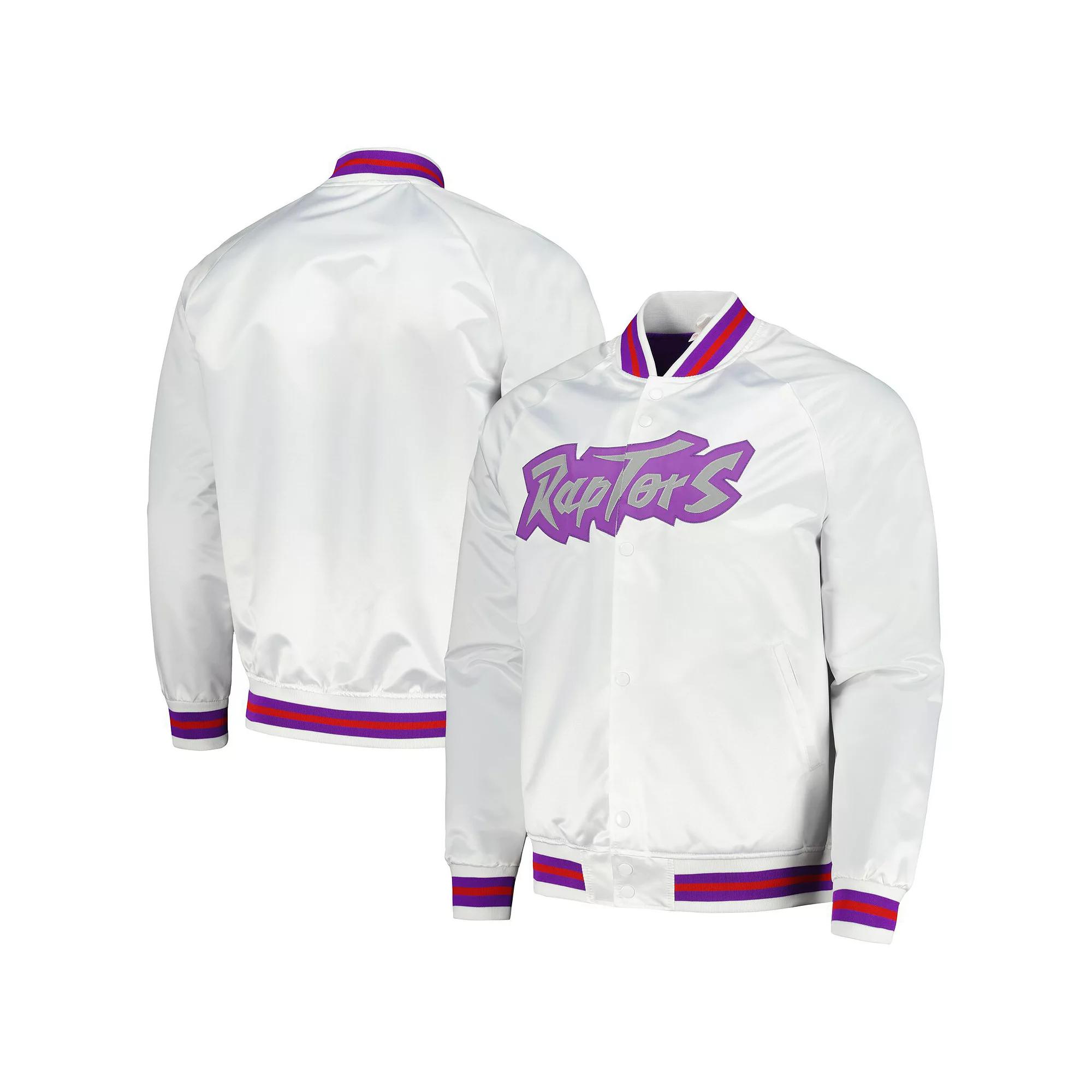 Men's Mitchell & Ness White Toronto Raptors Hardwood Classics Throwback Wordmark Raglan Full-Snap Jacket,  Product Image