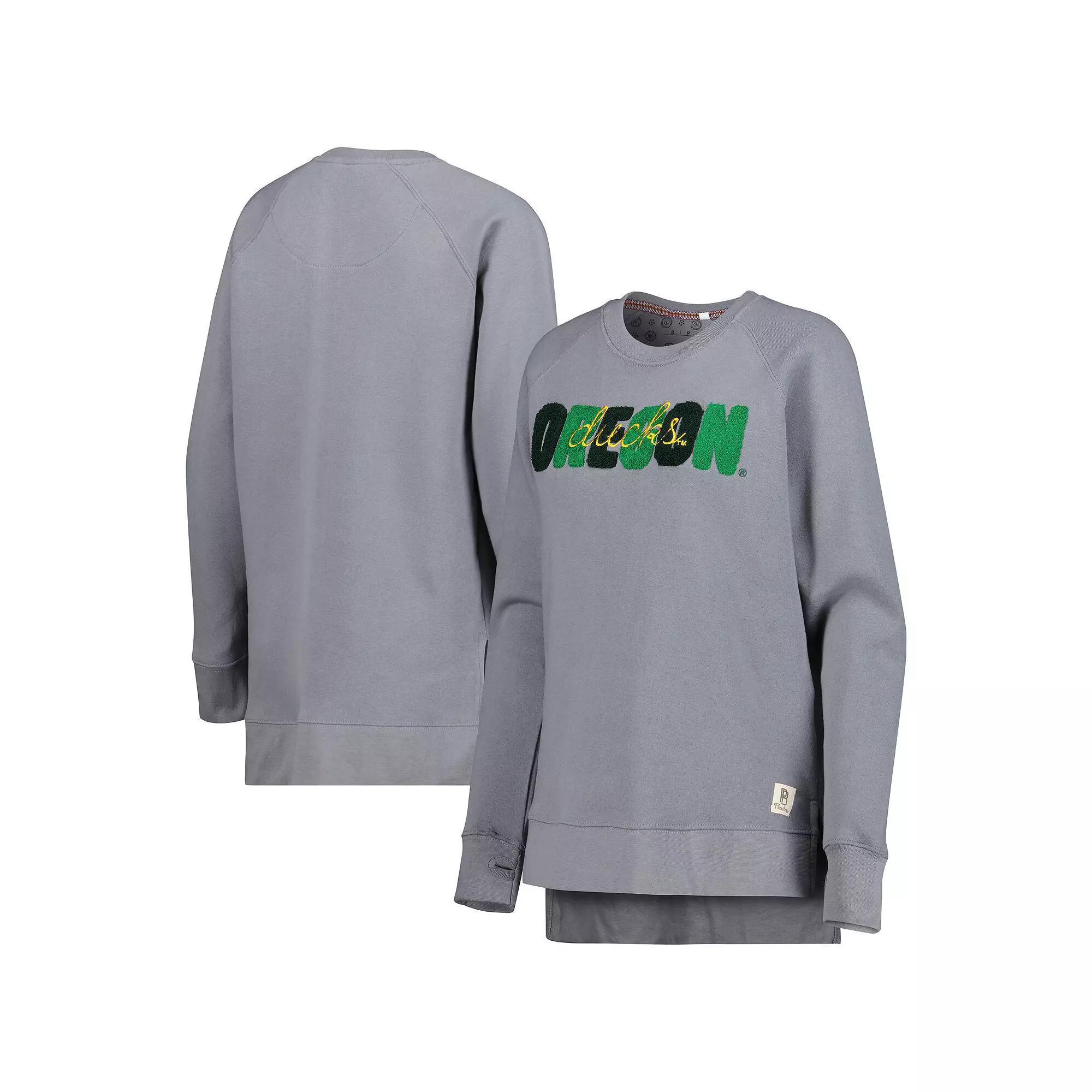Women's Pressbox Gray Oregon Ducks Pinehurst Chenille Raglan Pullover Sweatshirt, Size: Medium, Grey Product Image