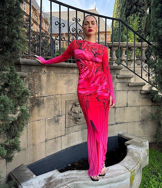 AFRM Coordinating Bevin Floral Printed Ruched Mesh Maxi Skirt Product Image