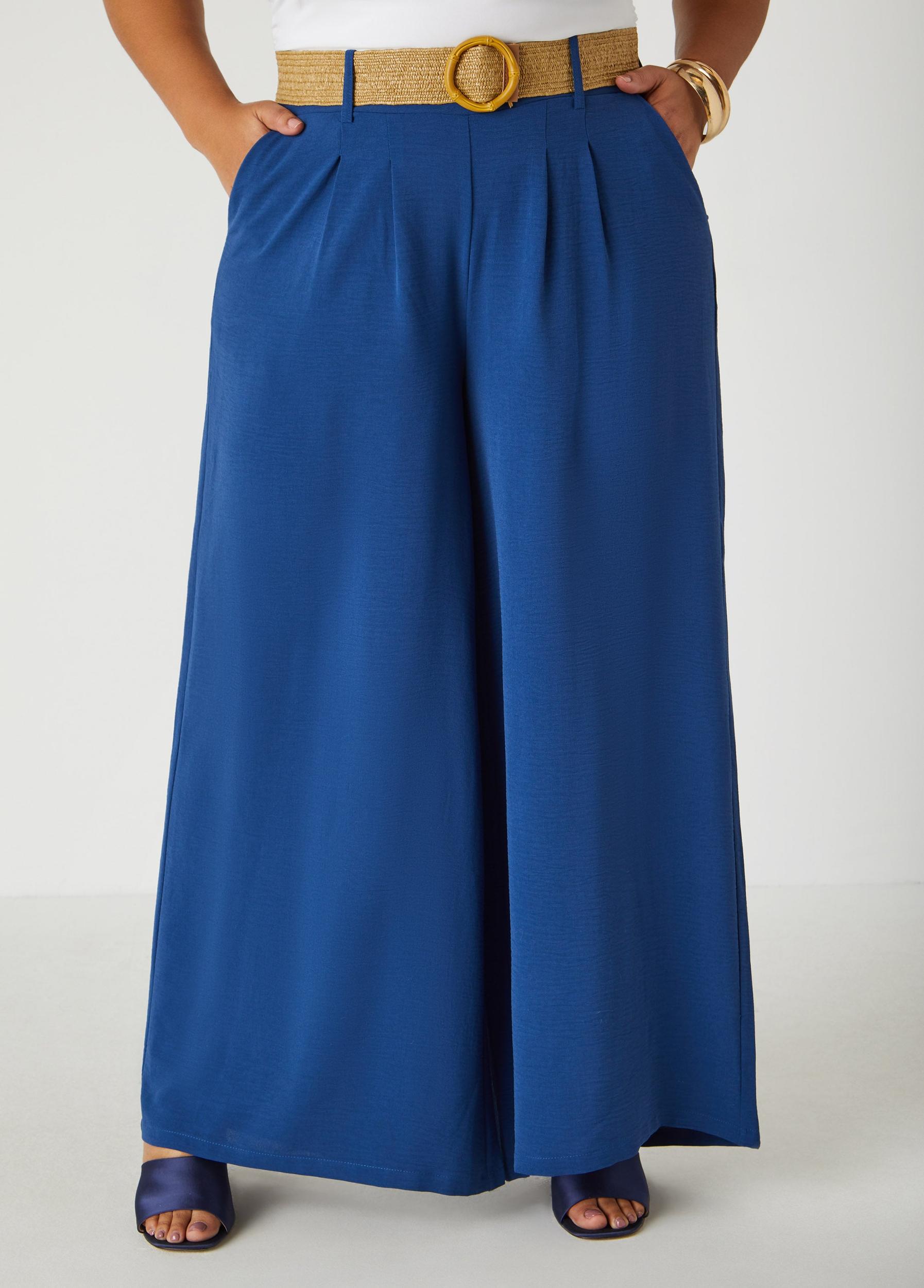 Belted Textured Wide Leg Pants Product Image