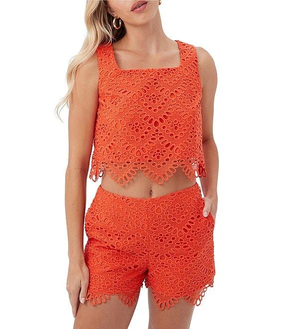 Trina Turk Albi Lerins Lace Square Neck Sleeveless Scallop Coordinating Crop Top Product Image
