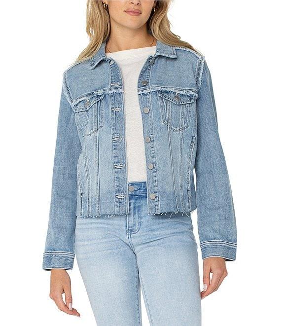 Liverpool Los Angeles Point Collar Long Sleeves Denim Truck Jacket Product Image