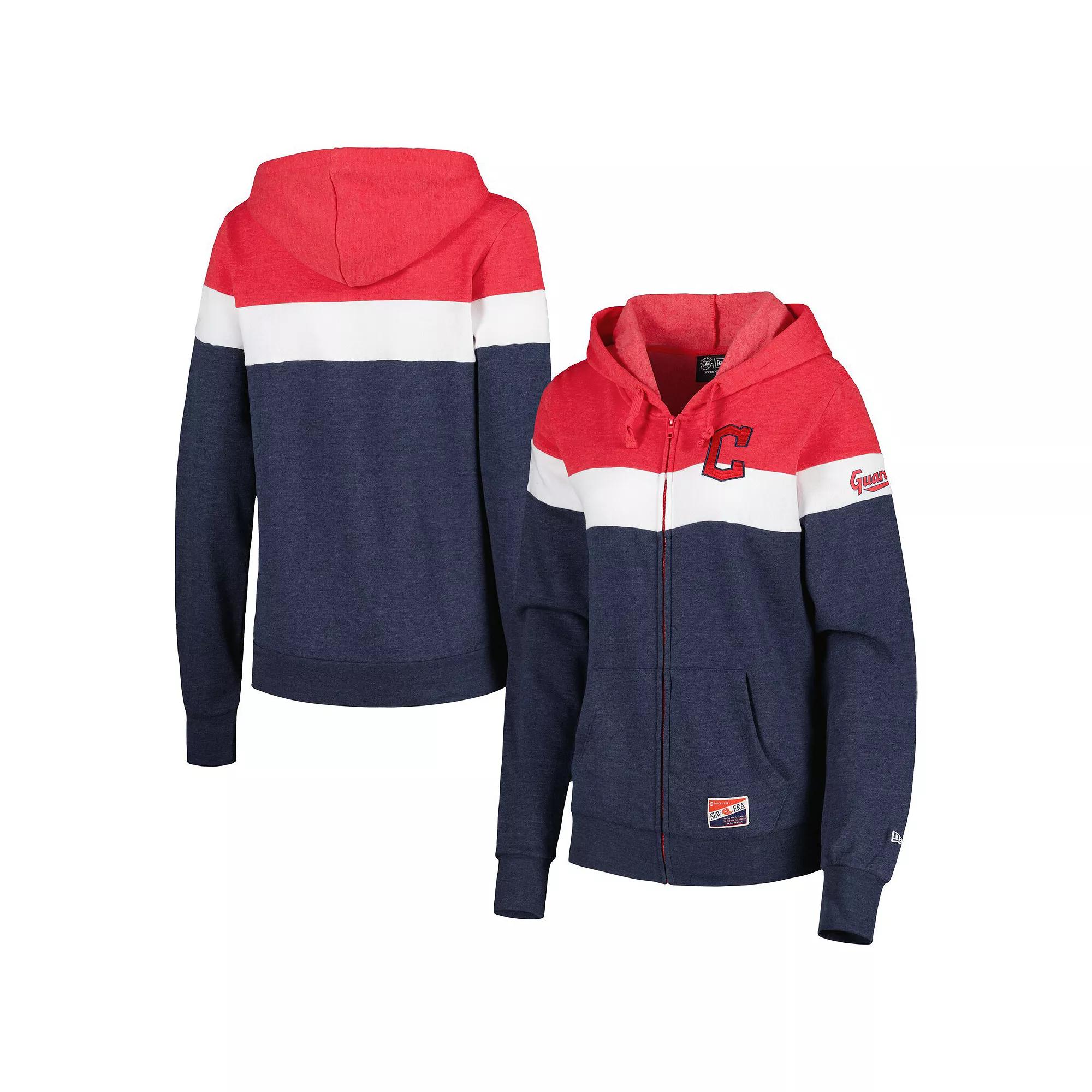 Women's New Era Heather Navy Cleveland Guardians Colorblock Full-Zip Hoodie Jacket, Size: Small, Grd Blue Product Image