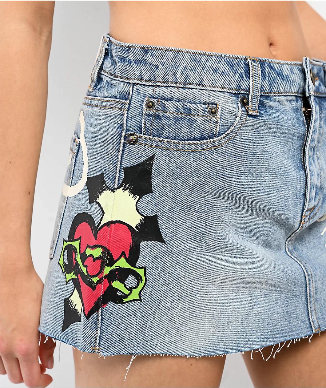 Ed Hardy Sacred Heart Light Wash Cutoff Mini Skirt Product Image