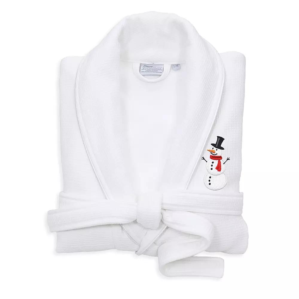 Linum Home Textiles Waffle Weave Terry Embroidered Snowman Bathrobe, Adult Unisex,  Product Image
