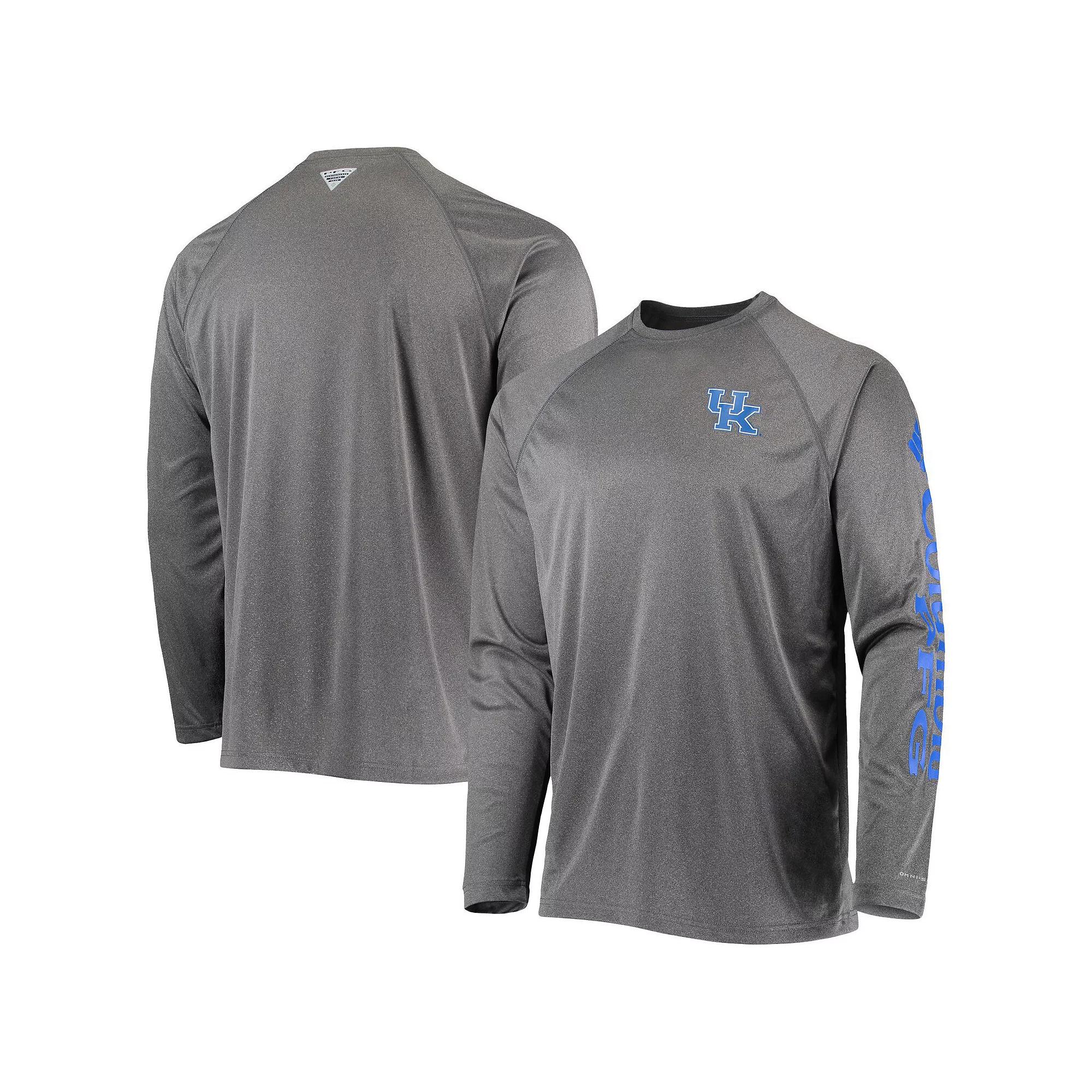 Men's Columbia Heather Charcoal Kentucky Wildcats Terminal Tackle Omni-Shade Raglan Long Sleeve T-Shirt,  Product Image
