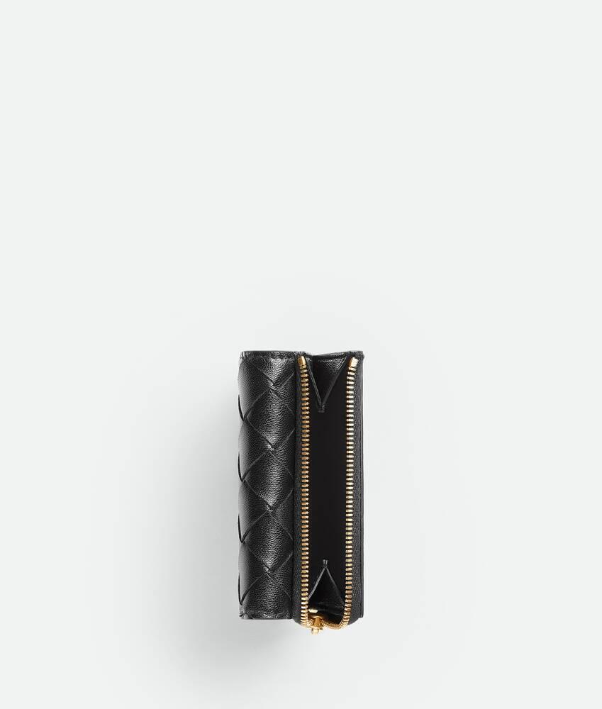 Women's Small Intrecciato Tri-Fold Zip Wallet in Black Product Image