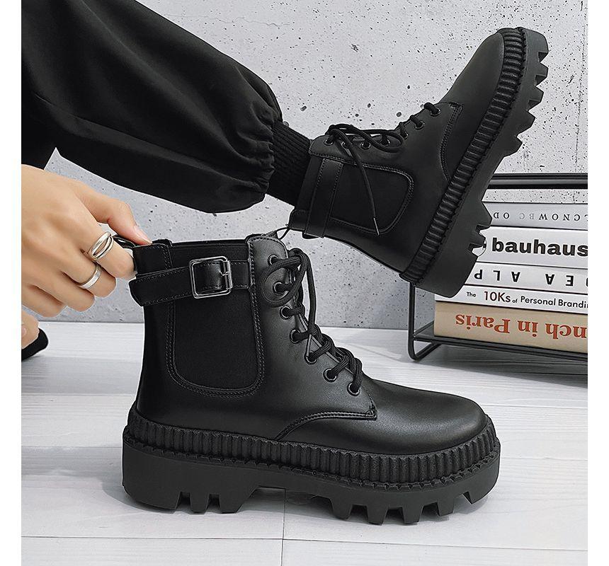 Plain Lace-Up Platform Short Boots Product Image