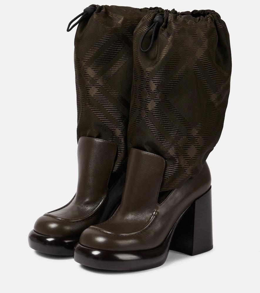 BURBERRY Leather And Nylon Blend Wedge Boots In Multicolor Product Image