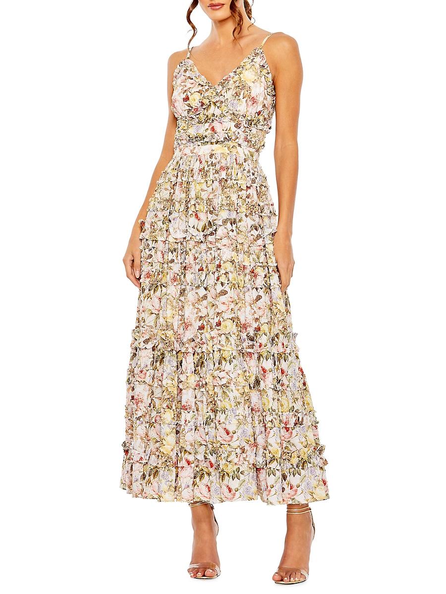 Womens Floral Textured Tiered Cocktail Dress Product Image