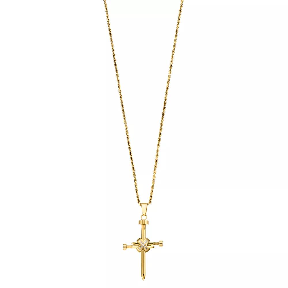 Diamond Brilliance Men's Gold Tone Stainless Steel 1/10 Carat T.W. Lab-Created Diamond Nail Cross Pendant Necklace, Size: 24", Yellow Product Image