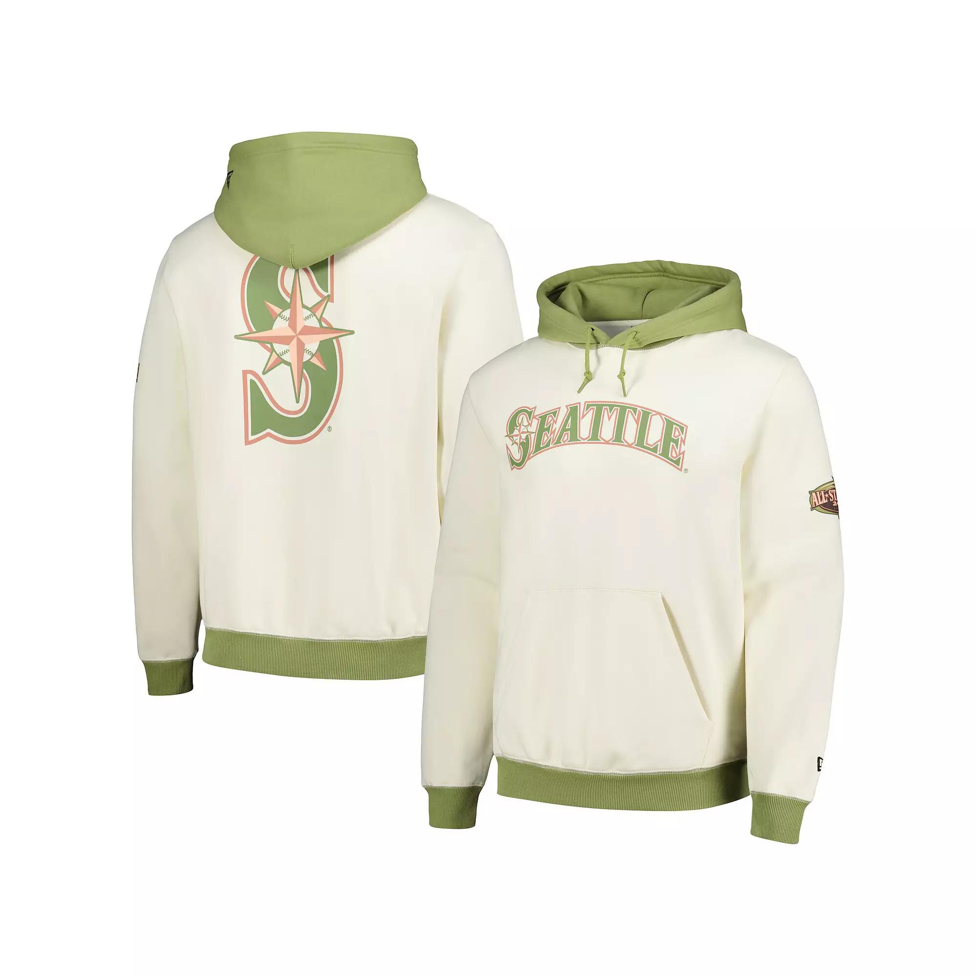 Men's New Era Cream/Green Seattle Mariners Color Pop Pullover Hoodie, Size: Small, Beige Product Image