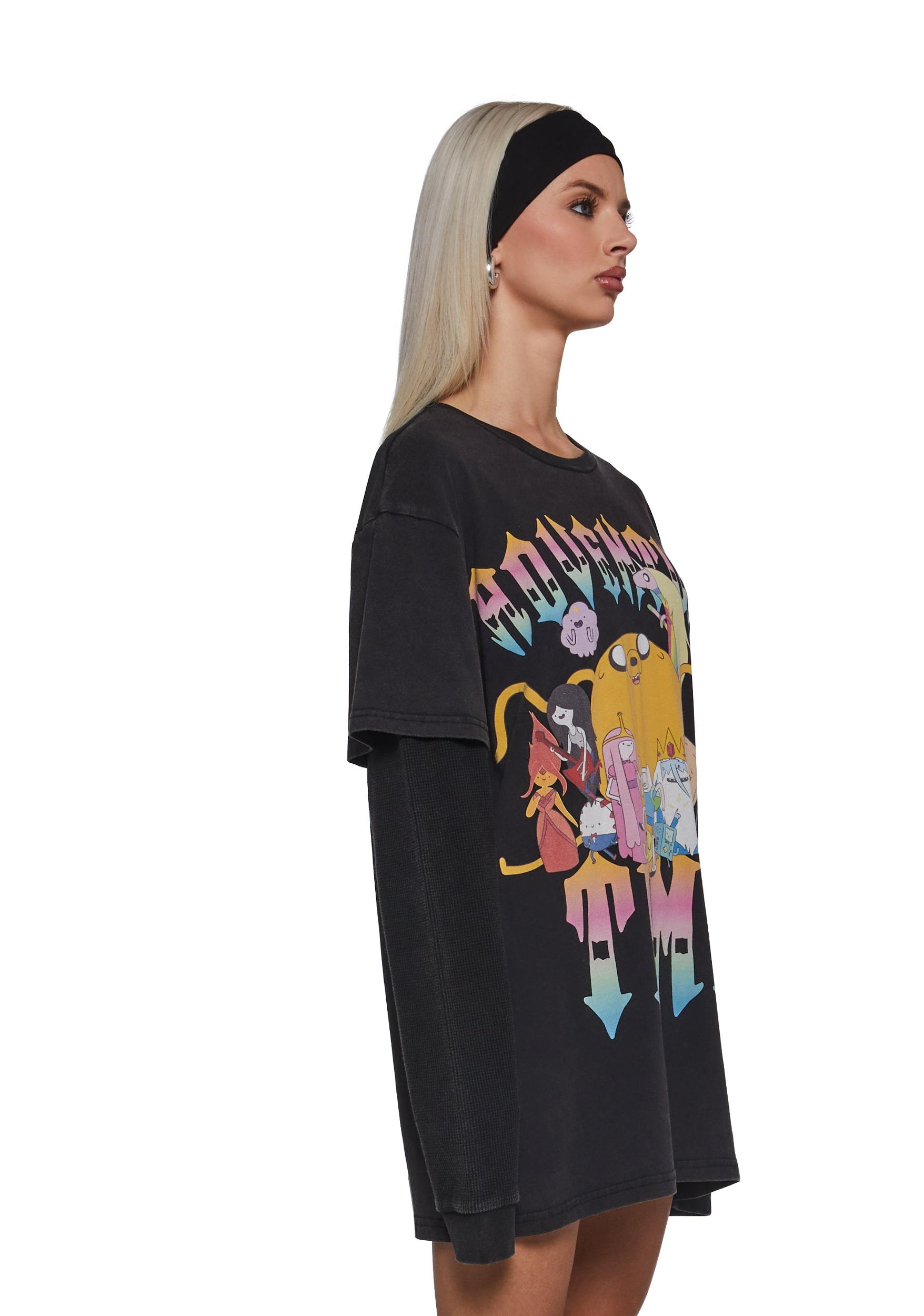 Dolls Kill x Adventure Time Graphic 2Fer Long Sleeve Tee - Black Product Image