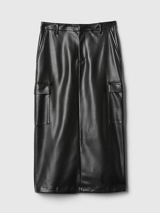 Vegan Leather Cargo Midi Skirt Product Image