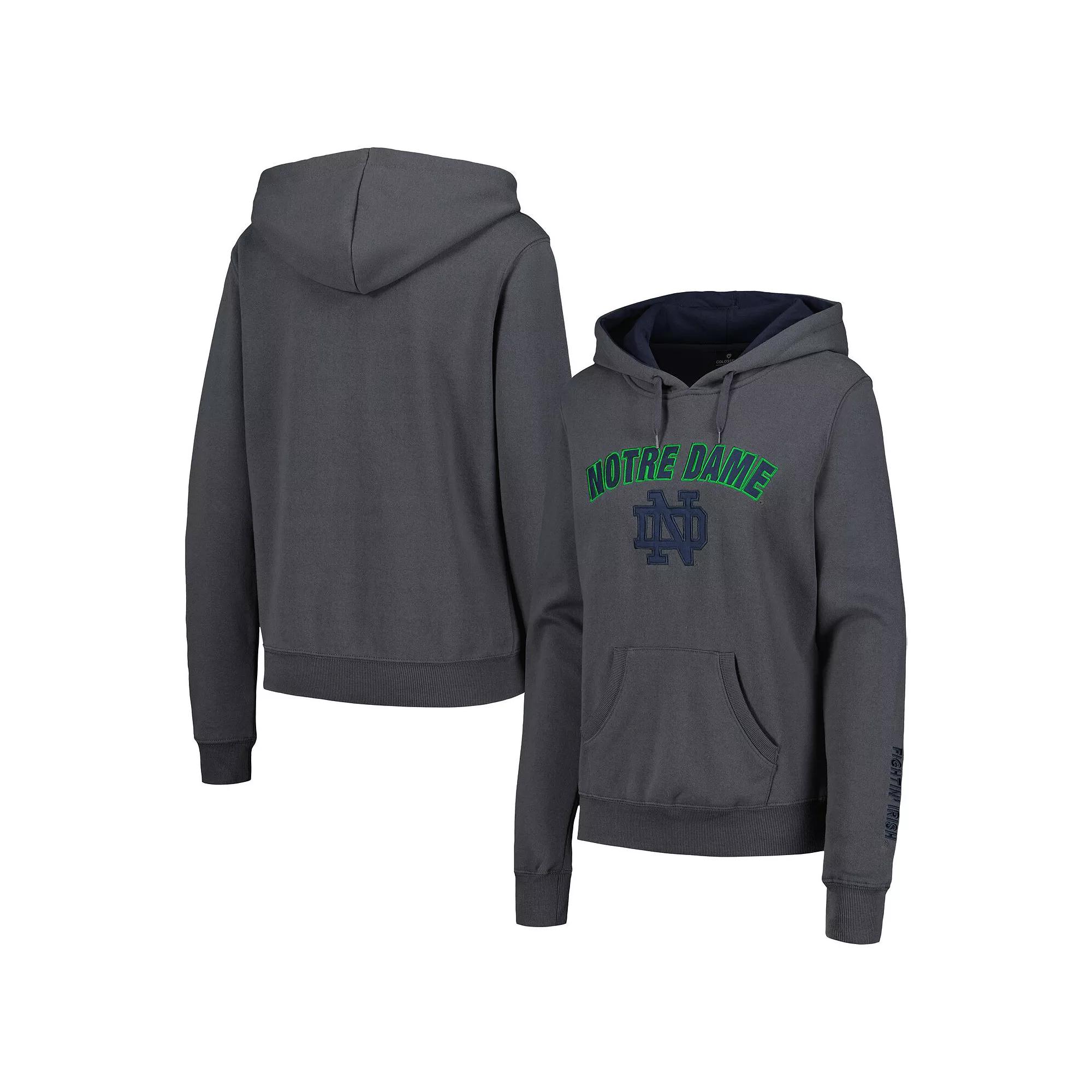 Women's Colosseum Charcoal Notre Dame Fighting Irish Arch & Logo Pullover Hoodie, Size: Small Product Image