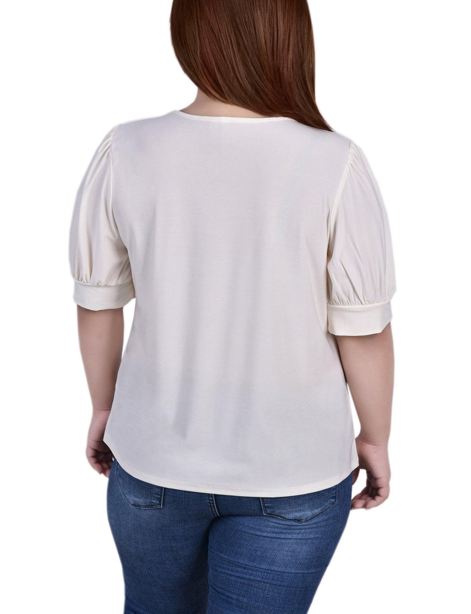 Pristine Short Sleeve Balloon Sleeve Top With Hardware - Plus Product Image
