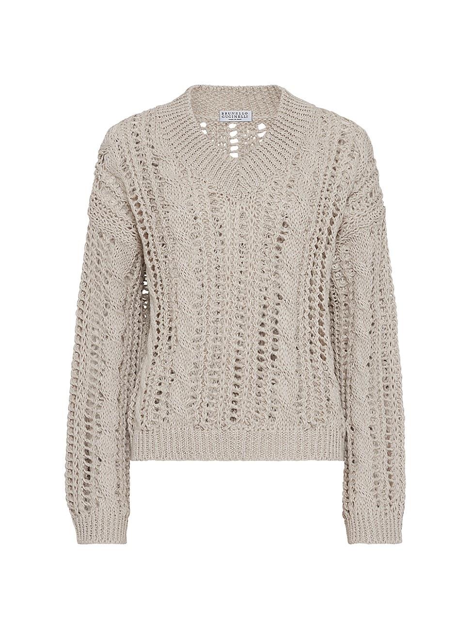 Womens Jute and Cotton Cable and Mesh Sweater Product Image