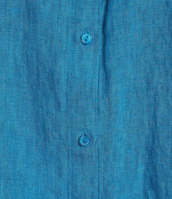 Eileen Fisher Plus Washed Organic Linen Mandarin Collar Short Sleeve Button Front Top Product Image